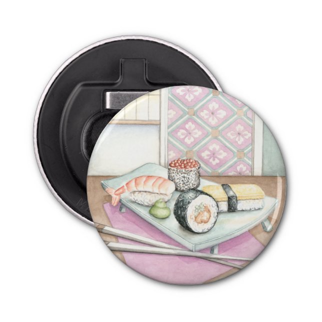 Plate of Assorted Sushi with Chopsticks Bottle Opener (Front)