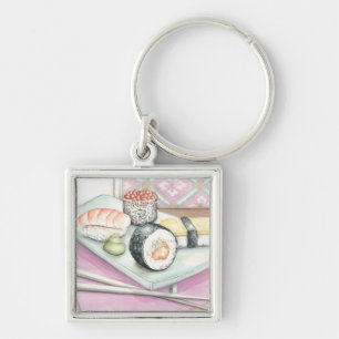 Plate of Assorted Sushi with Chopsticks Key Ring