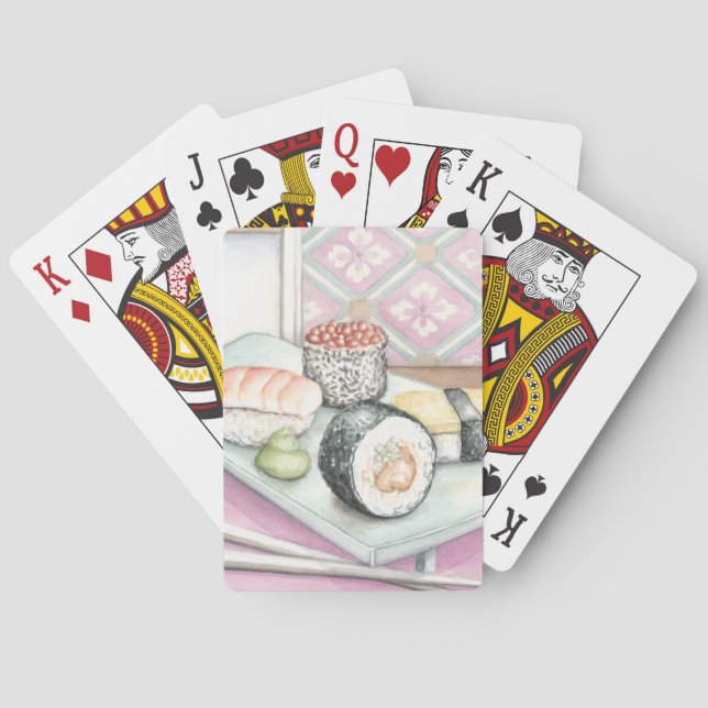 Plate of Assorted Sushi with Chopsticks Playing Cards (Back)