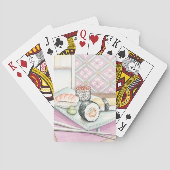 Plate of Assorted Sushi with Chopsticks Playing Cards (Back)