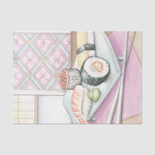 Plate of Assorted Sushi with Chopsticks Tissue Paper