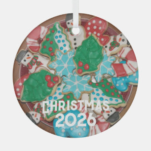 Plate of Decorated Cut-Out Christmas Sugar Cookies Glass Tree Decoration