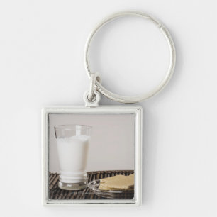 Plate of snacks with a glass of milk key ring