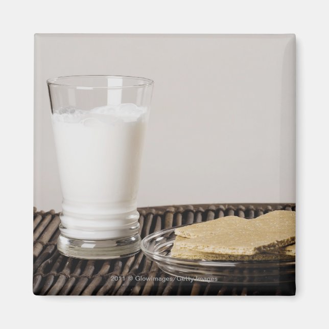 Plate of snacks with a glass of milk magnet (Front)