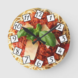 Plate of Spaghetti Pasta Cafe, Kitchen, Restaurant Round Clock