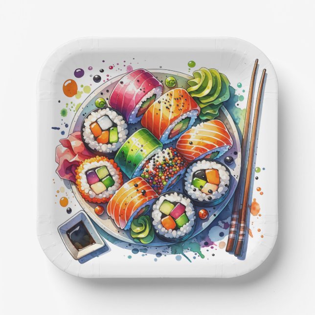 Plate of Sushi, Soy Sauce and Chopsticks Birthday (Front)
