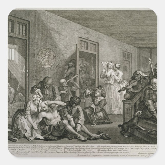 Plate VIII from A Rake's Progress, 1735 Square Sticker (Front)