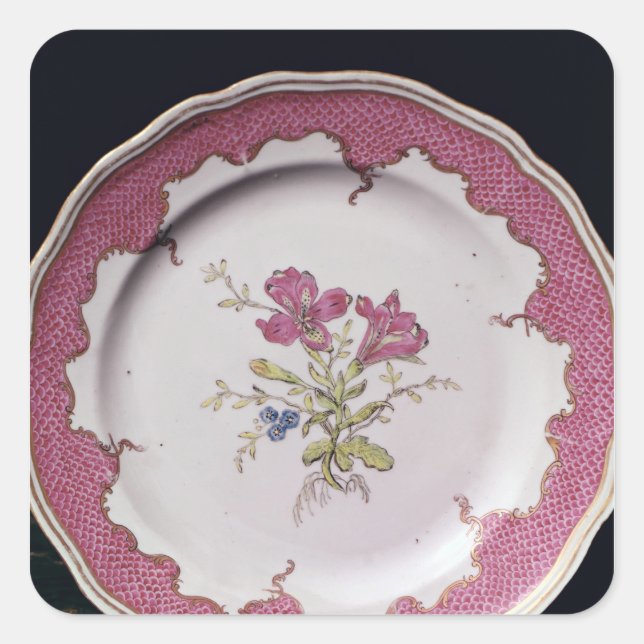 Plate with botanical design square sticker (Front)