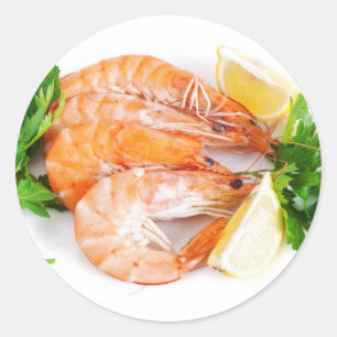 plate with shrimps closeup classic round sticker