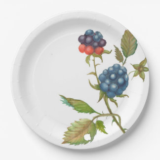 plate with watercolor branch blackberry berry