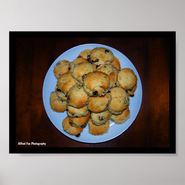 Plated Fruit Scones on Wood Poster (Front)