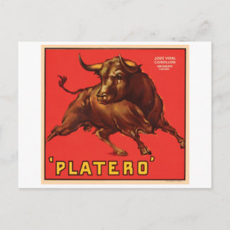 Platero Vintage Crate Label - Bull Postcard