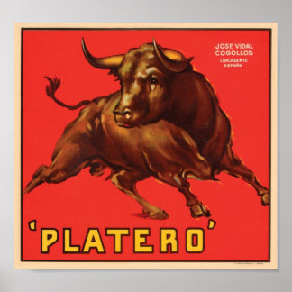 Platero Vintage Crate Label - Bull Poster