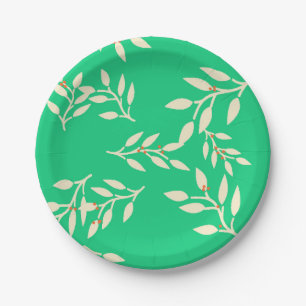 Plates with Berries and Leaves on Green