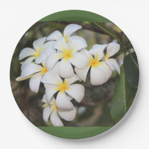 plates with tropical flowers, plumeria