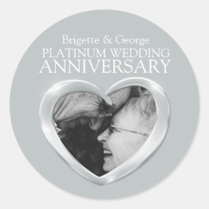 Platinum 70th Anniversary add your own photo heart Classic Round Sticker