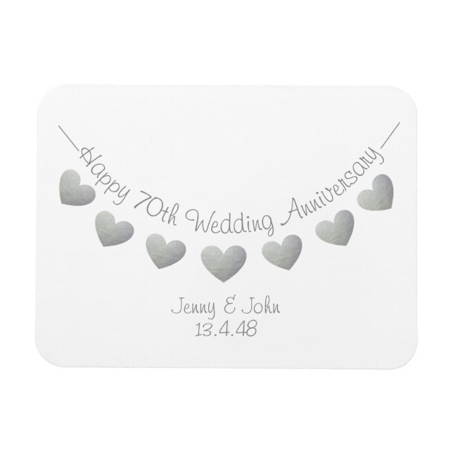 Platinum 70th wedding anniversary bunting magnet (Horizontal)
