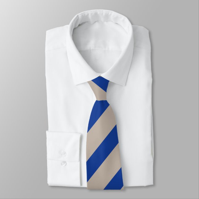 Platinum and Blue Diagonally-Striped Tie (Tied)