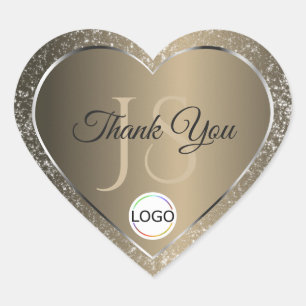 Platinum Beige Logo and Initials Glitter Thank You Heart Sticker