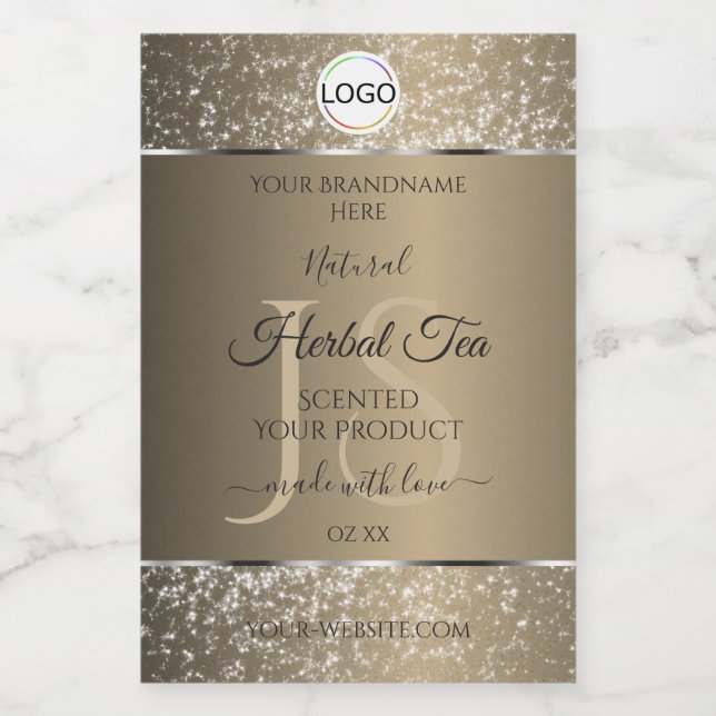 Platinum Beige Logo Initials Glitter Product Label (Single Label)