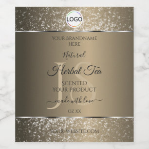 Platinum Beige Logo Initials Glitter Product Label