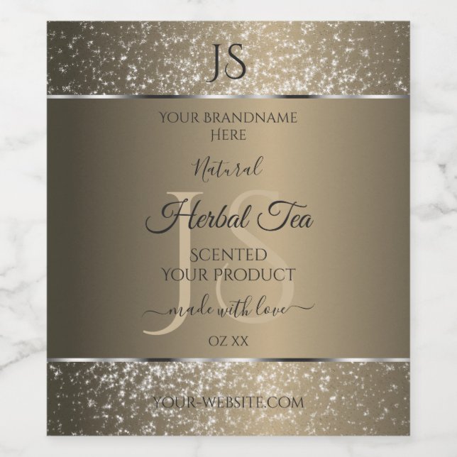 Platinum Beige with Glitter Initials Product Label (Single Label)