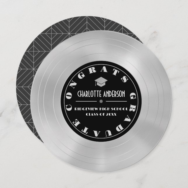 Platinum Disc/Vinyl Record Graduation Announcement (Front/Back)