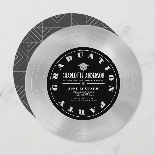 Platinum Disc/Vinyl Record Graduation Party Invitation (Front/Back)