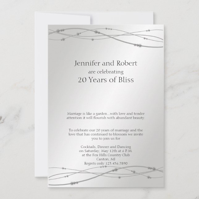Platinum Dots 20th Wedding Anniversary Invitation (Front)