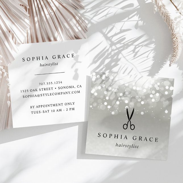 Platinum Glow Hairstylist Square Business Card (Creator Uploaded)