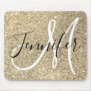 Platinum Gold Faux Glitter Personalised Monogram Mouse Pad