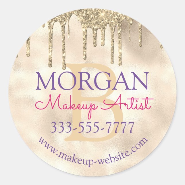 Platinum Gold Glitter DIY Name Monogram Occupation Classic Round Sticker (Front)
