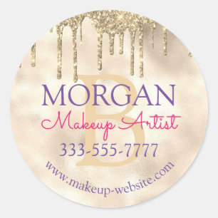 Platinum Gold Glitter DIY Name Monogram Occupation Classic Round Sticker