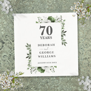 Platinum Greenery Floral 70th Wedding Anniversary  Napkin