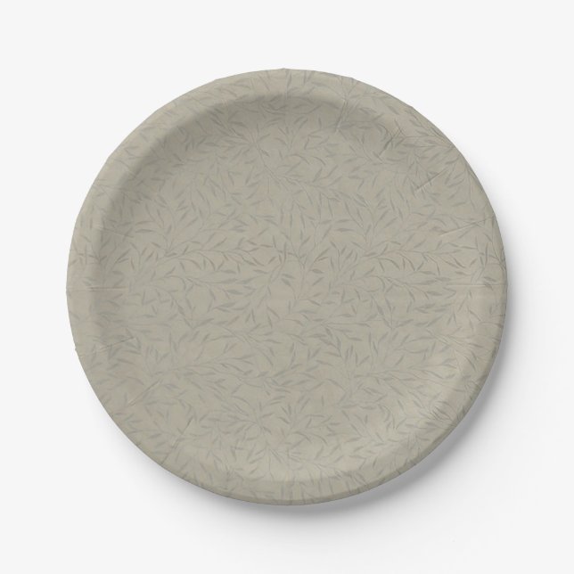Platinum Grey Embossed Leaf Vines Paper Plate (Front)