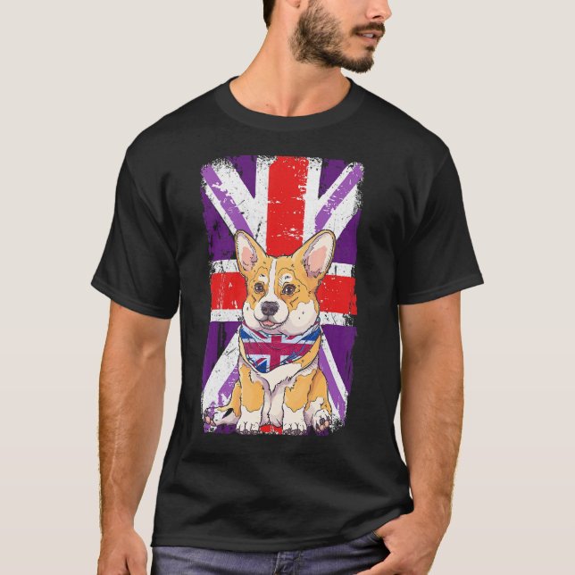 Platinum Jubilee 2022 Corgi Puppy & Union Jack For T-Shirt (Front)
