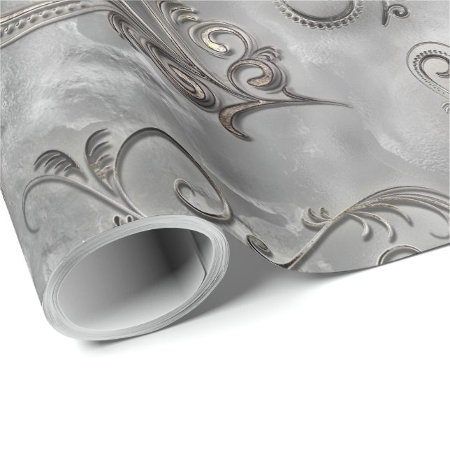 Platinum Silver Flourish Wrapping Paper (Roll Corner)
