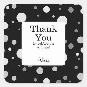 Platinum Silver Gray Polka Dot Black Thank You Square Sticker