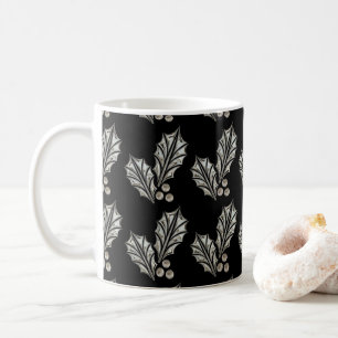 Platinum Silver Holly Christmas Mug