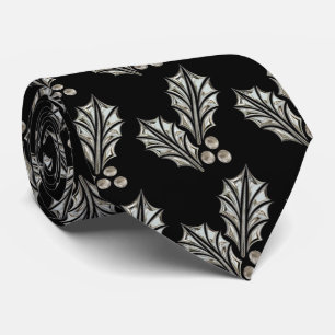 Platinum Silver Holly Christmas Tie