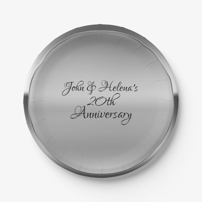 Platinum Silver Shine Personalised Custom Party Paper Plate (Front)