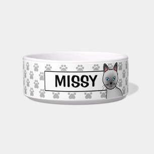 Platinum Tonkinese Cat Cartoon Drawing & Name Bowl