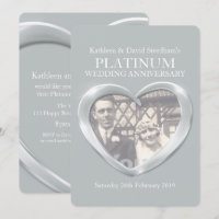 Platinum wedding heart photo anniversary invite