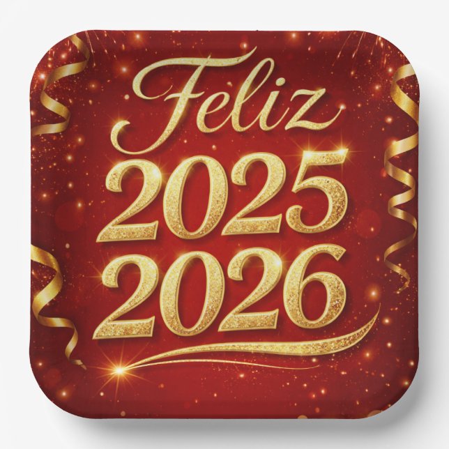 Plato de Papel con Diseño “Feliz 2025–2026” | Deco Paper Plate (Front)