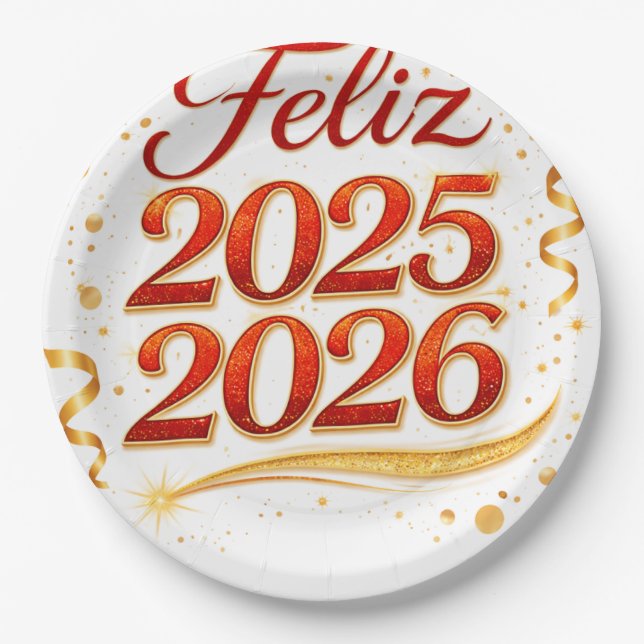 Plato de Papel con Diseño “Feliz 2025–2026” | Deco Paper Plate (Front)