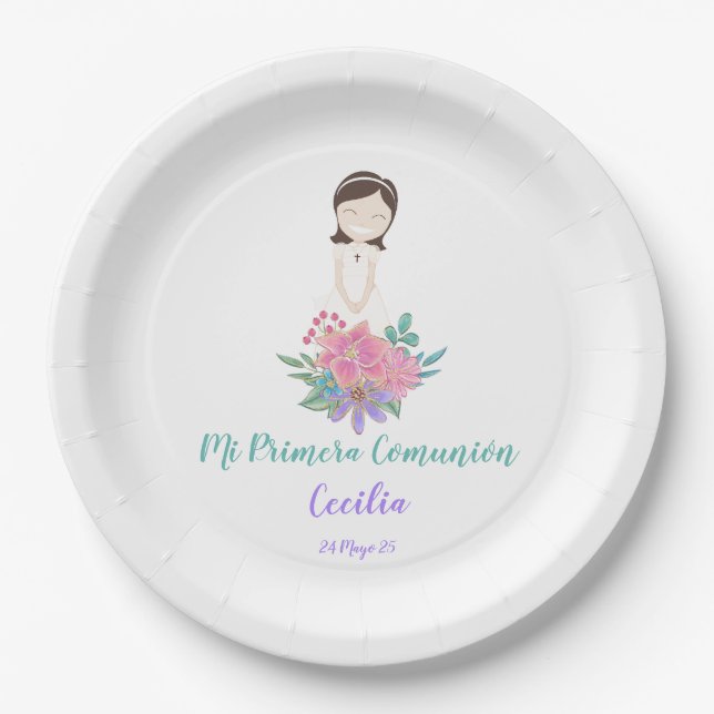 Plato de papel Primera Comunión CECILIA Paper Plate (Front)