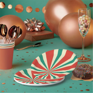 Plato Green, Red and Cream Radial Paper Plate