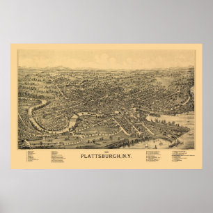 Plattsburgh, NY Panoramic Map - 1899 Poster