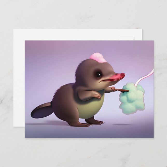Platypus and cotton candy, Postcrossing Postcard (Front/Back)