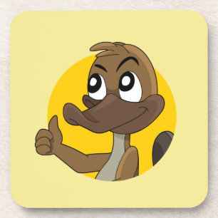 Platypus giving thumbs up cartoon beverage coaster